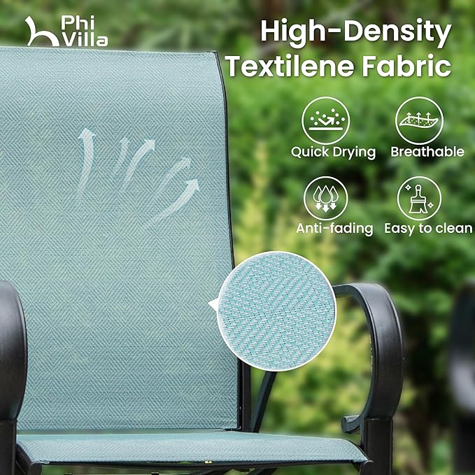 PHI VILLA Outdoor Patio Swivel Bar Set of 3, Jacquard Lake Blue Textilene Furniture Bistro Set with 2 Outdoor Bar Stools and Square Patio Bar Table for Garden Lawn Yard