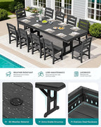 SERWALL Outdoor Dining Table, 84" Rectangular Dining Table for 6-10 Person, All Weather HDPE Outdoor Furniture for Backyard, Garden, Black