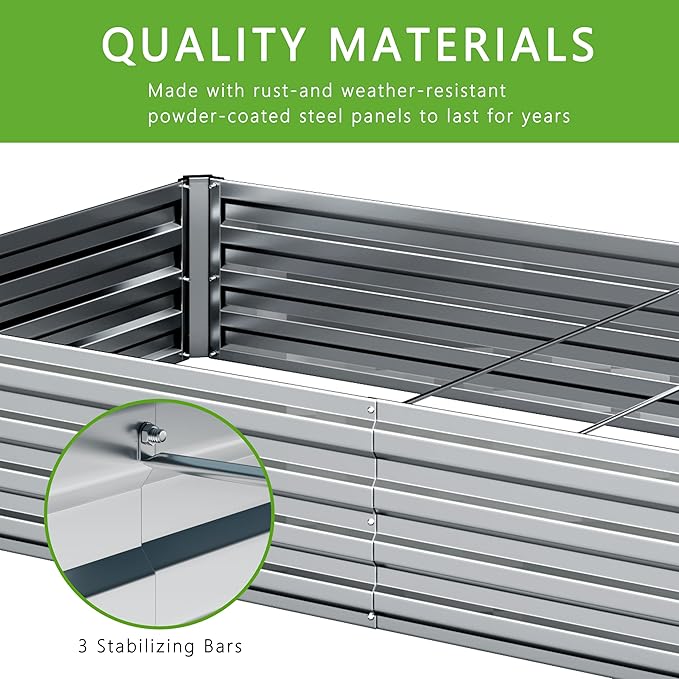 12x4x1FT Galvanized Raised Garden Bed Kit,Vegetable Boxes-Rectangle Metal Flower Box,Large Planter Raised Beds Outdoor Garden for Planting,Fruit,Herb-Silver