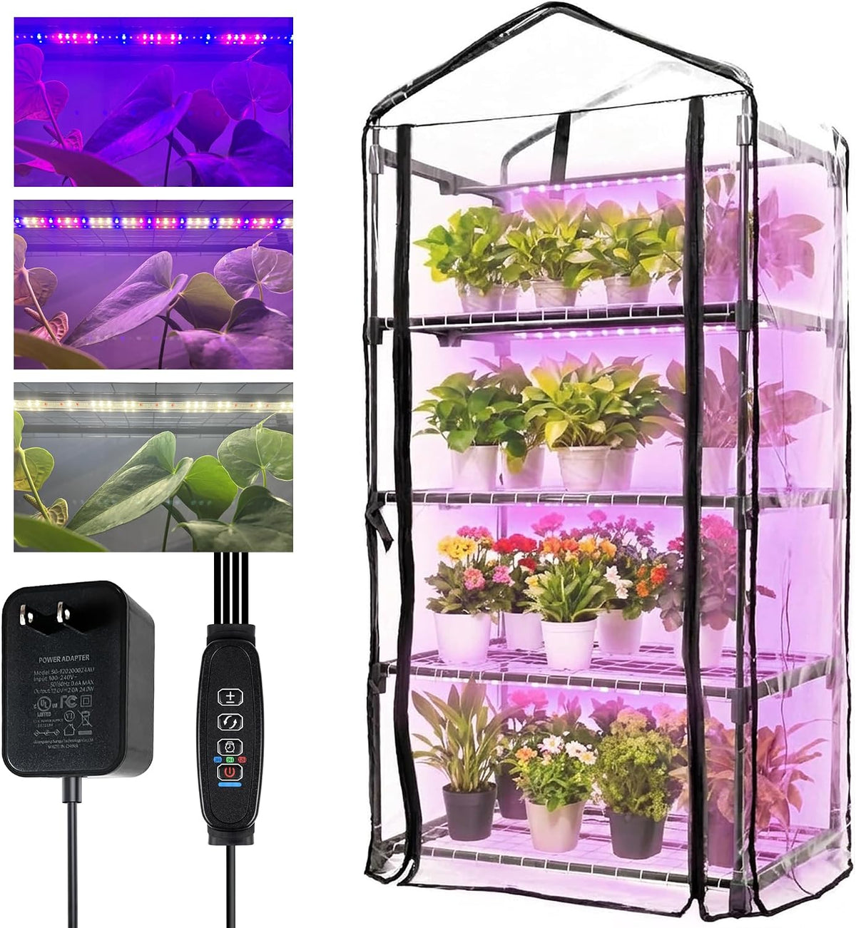 indoor greenhouse with grow lights, 4-tier mini greenhouse, main product view