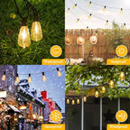 Brightever LED Outdoor String Lights 100FT Patio Lights with 52 Shatterproof 2200K ST38 Vintage Edison Bulbs, Amber Outside Hanging Light Waterproof for Porch, Deck, Garden, Dimmable Amber Lights