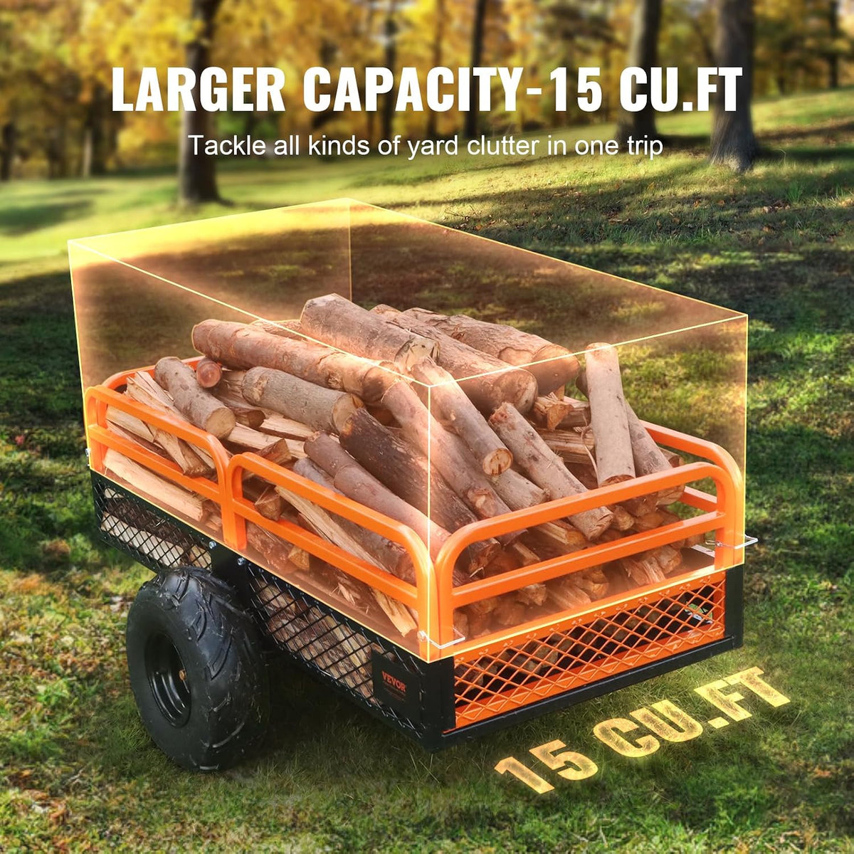 vevor atv utv trailer tow behind dump cart, side view