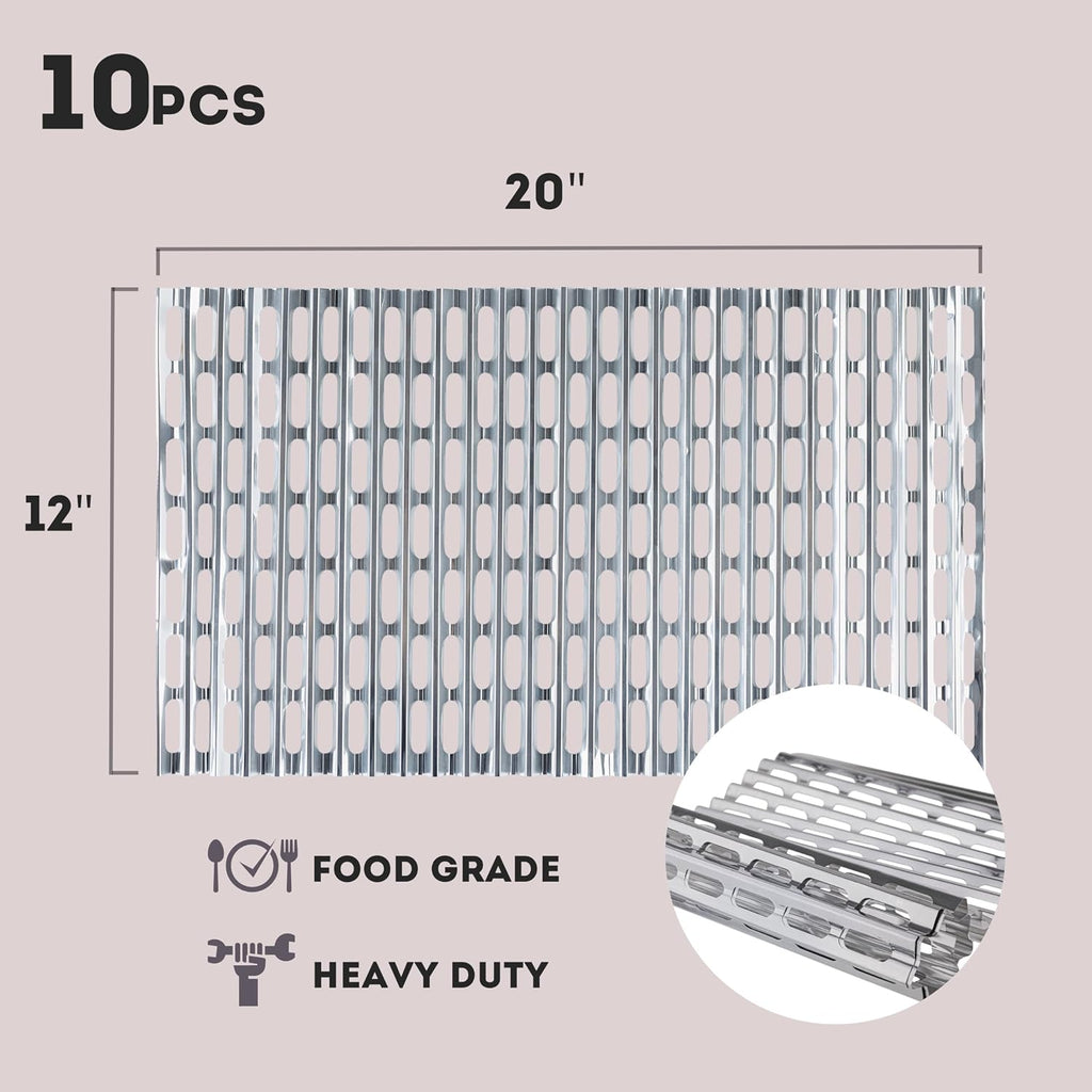 Disposable Aluminum Grill Liners & Grill Toppers | Heavy-Duty, Tear & Heat Resistant BBQ Foil Sheets | Perfect for Public Park Grills, Outdoor BBQ, Camping & Tailgating | 12 x 20 Size, 10-Pack