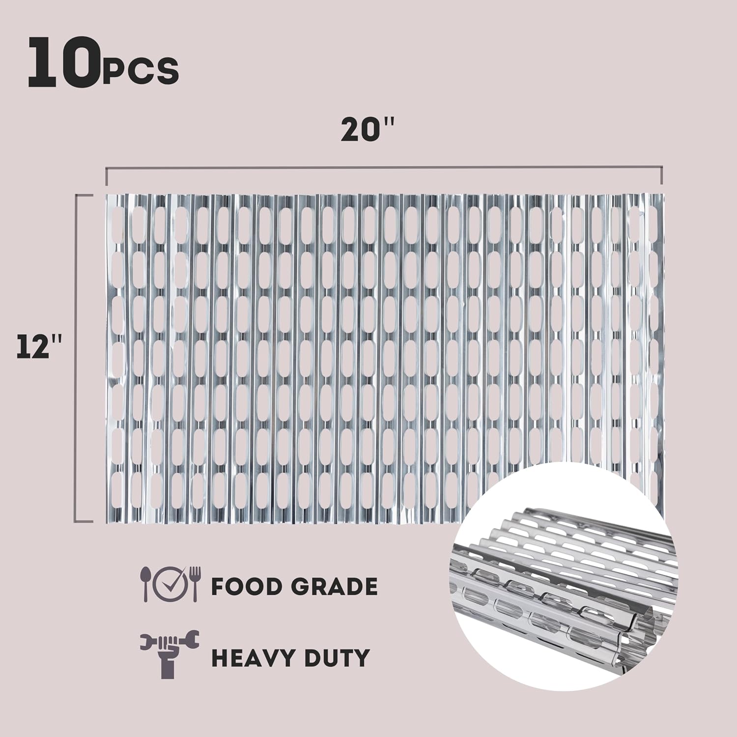 Disposable Aluminum Grill Liners & Grill Toppers | Heavy-Duty, Tear & Heat Resistant BBQ Foil Sheets | Perfect for Public Park Grills, Outdoor BBQ, Camping & Tailgating | 12 x 20 Size, 10-Pack
