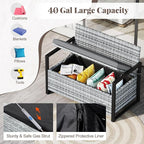 Tangkula 40 Gallon Outdoor Bench with Storage, Patio Wicker Storage Bench with Cushion, Cover, Metal Frame, Deck Box Seat for Backyard, Poolside, Balcony, Garden