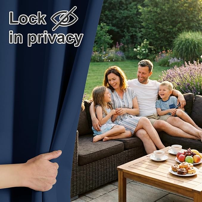 RYB HOME Outdoor Curtains for Patio Waterproof Block Sunlight Thermal Insulated Privacy Assured Thick Outside Curtains for Porch, Gazebo, Pergola, W84 x L84, Navy Blue, 1 Panel