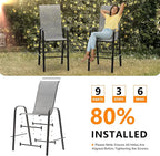 VINGLI Set of 6 Stackable Outdoor Bar Stools – Sling Chairs with High Back & Armrests, for Lawn, Garden, Bar, Grey