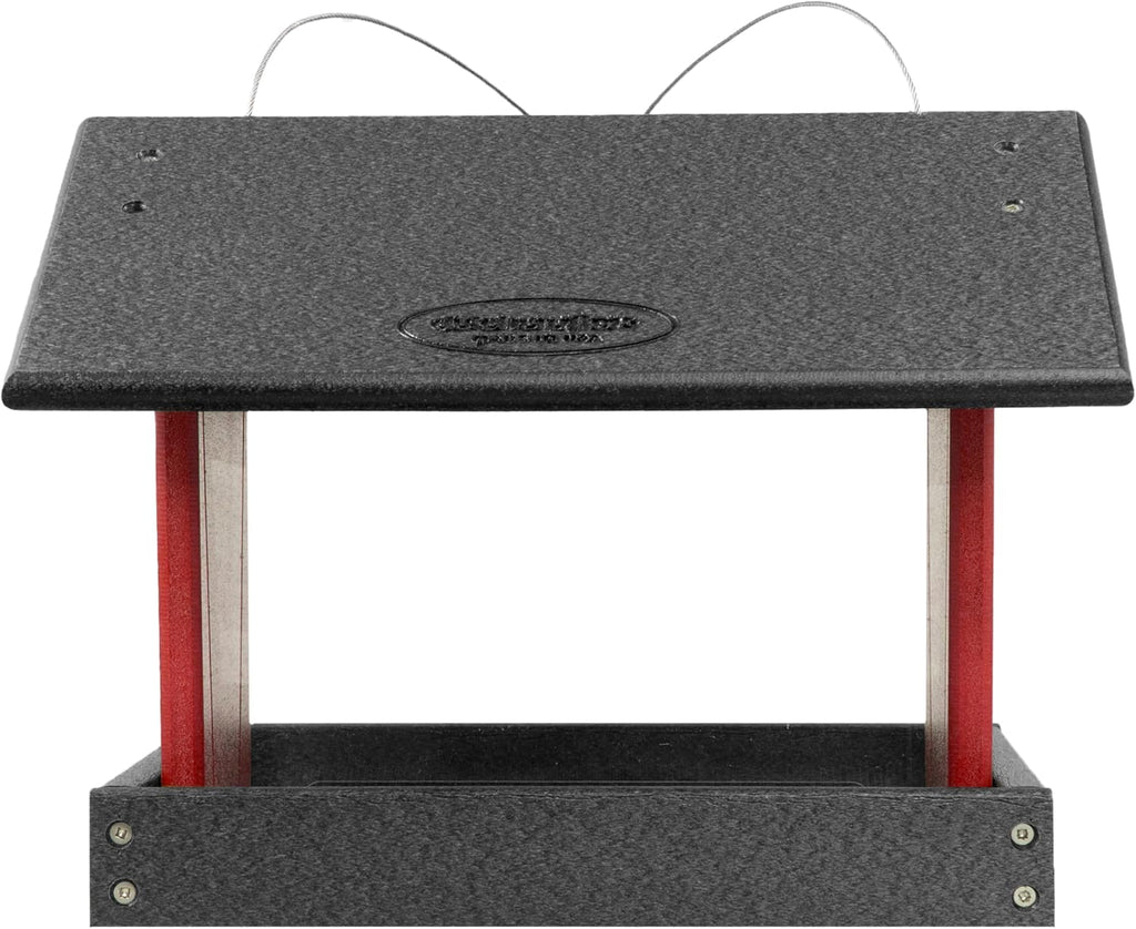 Poly Hanging Hopper Bird Feeder, Large Bird Feeder for Outside, Outdoors - Amish American Made (Hanging, Black & Red)