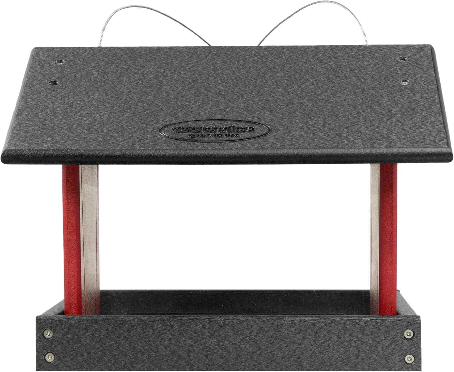 Poly Hanging Hopper Bird Feeder, Large Bird Feeder for Outside, Outdoors - Amish American Made (Hanging, Black & Red)