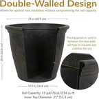 Sunnydaze 24-Inch Anjelica Large Plastic Pot for Plants - Outdoor Double-Walled Large Plastic Planter with Drillable Drainage Holes - Sable