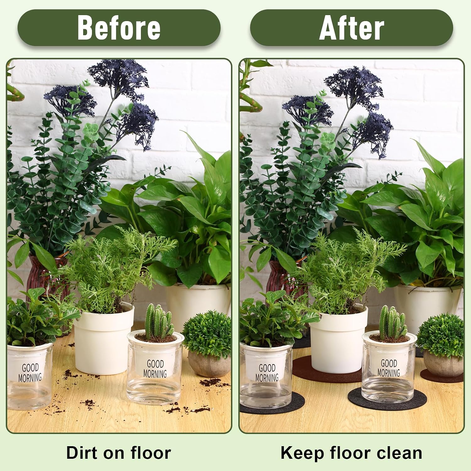 Patelai 16 Pieces 4 Sizes Cork Plant Coasters 4/6/ 8/10 Inch Round Fabric Reversible Cork Trivets Pads for Houseplants Indoors Waterproof Absorbent Waterproof Tray Pot for Drink(Brown, Charcoal)