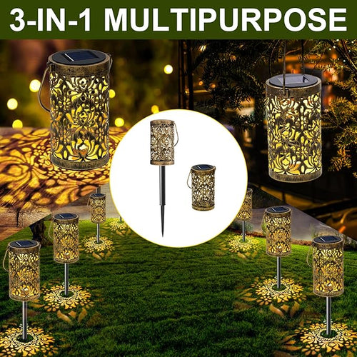 4 Pack Solar Pathway Lights Lights Outdoor, LED Solar Lantern Bright Metal Retro Waterproof, Outside Decorative Rose Hanging Lanterns Solar Powered for Path Lawn Patio Yard Walkway (Rose, 4 Pack)