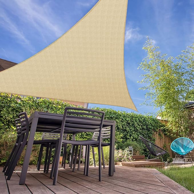 E&K Sunrise 18' x 18' x 18' Sun Shade Sail Triangle Canopy Shade Cover UV Block for Patio Backyard Garden Outdoor (Sand)