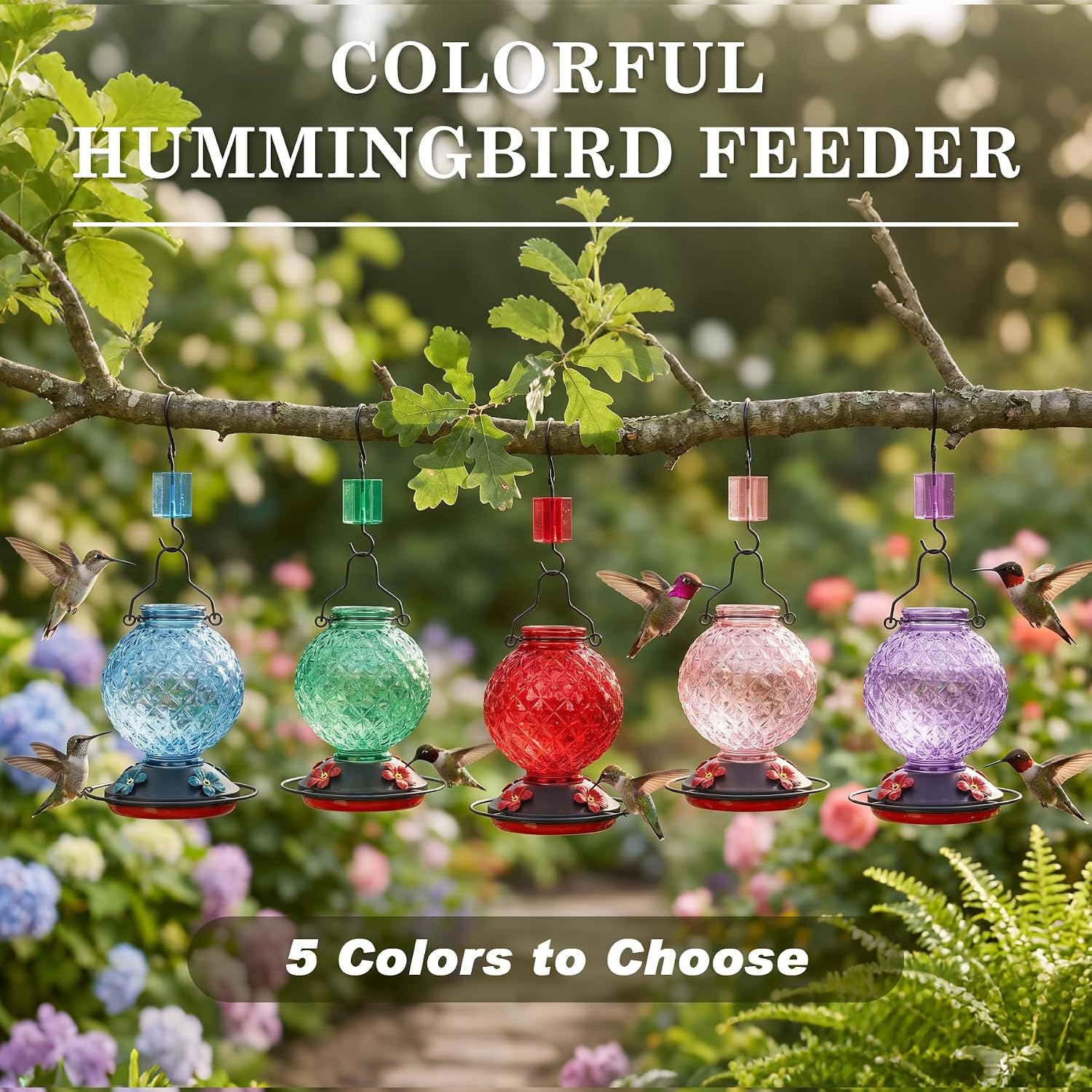 25 OZ Glass Hummingbird Feeder for Outdoors, Leak Proof Hummingbird Feeder with Ant Moat, 4 Bee Resistant Feeding Ports, Easy Clean Wide Mouth Design, Hanging Nectar Feeder, Red