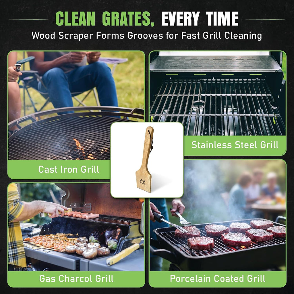 All-Natural Wooden Grill Scraper for BBQ Grilling 14"| Grill Cleaner, Wood Scraper, Grill Grate Cleaner, and BBQ Cleaner | Bristle Free BBQ Scraper for Grill Cleaning | Eco Friendly