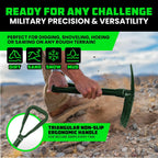 rhino usa folding survival shovel with pick, side view