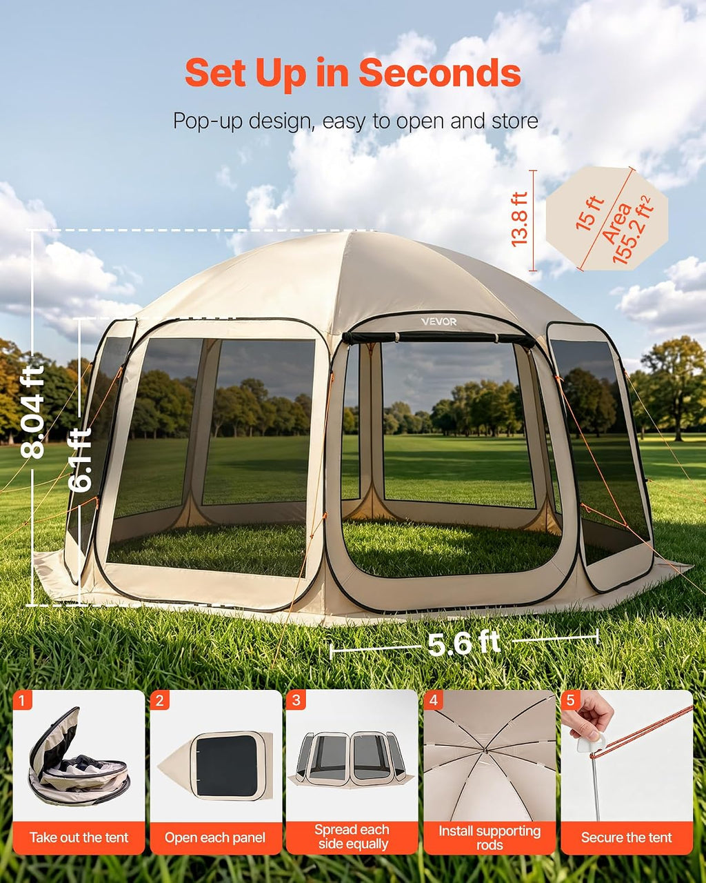 vevor pop up screen house tent, 15 x shown in use
