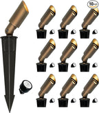 GKOLED Mini Size Brass Landscape Spotlight, Low Voltage 12V AC/DC Outdoor Directional Up Light, 180 LM, 3W MR8 LED Bulb ABS Ground Stake, 2700K Garden Patio Trees Spot Uplight (Pack of 10)
