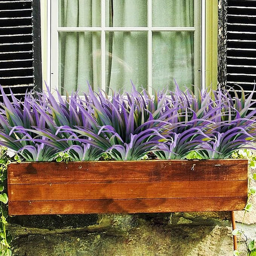 16Pcs Artificial Grass Fake Plants 17.3in Outdoor Plants UV Resistant Faux Greenery Stems Fake Grass for Home Window Garden Office Patio Pathway Front Porch Halloween Décor Green & Purple