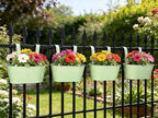 Balcony Hanging Planters Flower Pots, 10" Metal Flower Pots for Outdoor Balcony Rails, Fence Pot Hanging Plant Holders with Detachable Hooks for Garden Patio Yard Decor (Mint Green, 6Pcs)