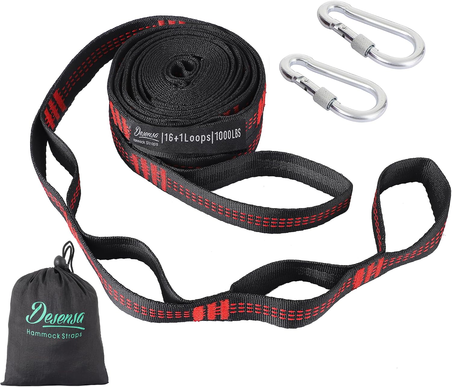 Hammock Tree Straps, Portable 10 FT Long 16+1Loops Adjustable Suspension Straps, 100% No Stretch&Lightweight, 1400 LBS Combined Hammock Accessories, Fits All Hammocks
