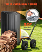 vevor 7 cu.ft 1200lbs poly garden cart dump showing dimensions