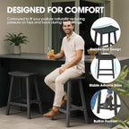 Ciokea 3 Pcs Compact Outdoor Bar Set, Space-Saving Round Bistro Set with 2 Backless Saddle Stools & Storage Shelf, All-Weather HDPE High-Top Table Set for Small Balcony, Patio and Poolside, Black