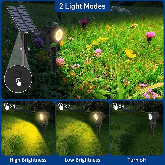 T-SUNUS Christmas Solar Landscape Spotlights 2 Pack Warm White 3000K, IP65 Waterproof Spot Lights 9.8ft Cable, Outdoor Halloween Garden Light Separated Panel for Tree Flag Yard Driveway Walkway Pool