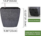 Dexceder 13x12 Self Watering Planter with Wheels Indoor Outdoor, Inner Mat Design, Thickened Large Floor Standing Flower Plant Pot with Water Level Indicator (Stone Matte)