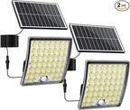 JACKYLED Solar Lights Outdoor Waterproof, Motion Sensor Security Flood Lights Convex Lens Amplified 50% Brighter with 16.4ft Extension Cord, Security Light for Barn, Porch, Backyard,2-Pack