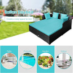 Tangkula Outdoor Rattan Daybed, Sunbed Wicker Furniture w/Spacious Seat, Upholstered Cushion & High-Resilience Sponge, Wicker Patio Sofa Set w/Extra Pillows for Courtyard Poolside(Turquoise)
