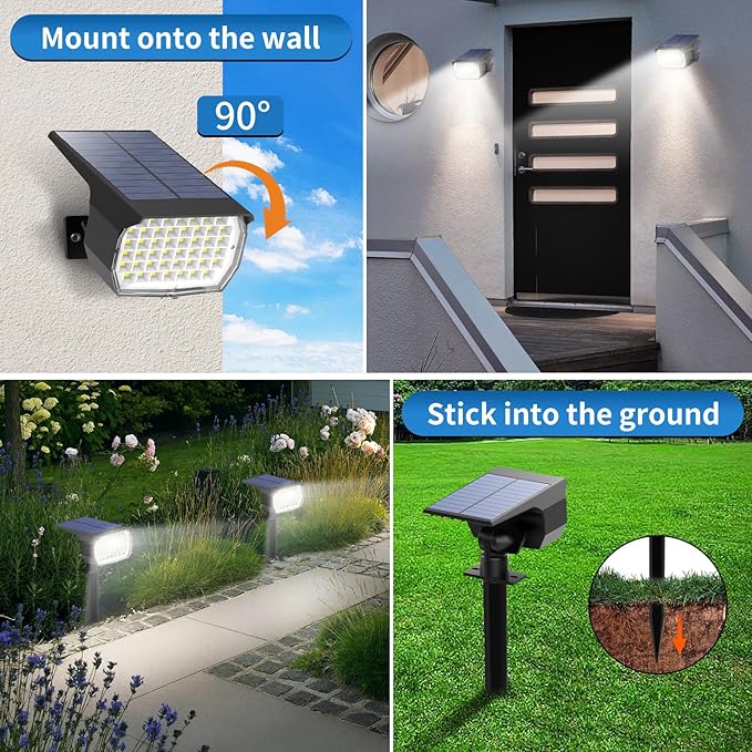 Solar Spot Lights Outdoor 10 Pack, [46 LED/3 Modes] Solar Landscape Spotlights Waterproof, 2-in-1 Auto On/Off Solar Powered Lights for Outside Yard Garden Wall Pathway(Cool White)