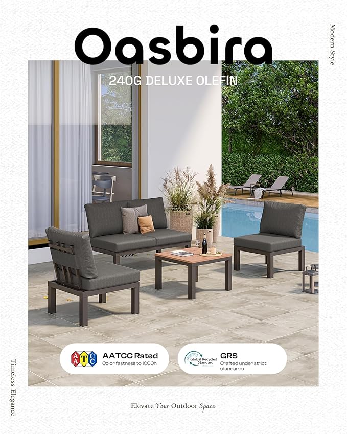 Aluminum Outdoor Patio Sofa Set, 2 Seats Modular Sectional Reclining Loveseat Sofa with Adjustable Backrest & Removable Cushions, All-Weather Conversation Sets for Garden & Yard, Graphite