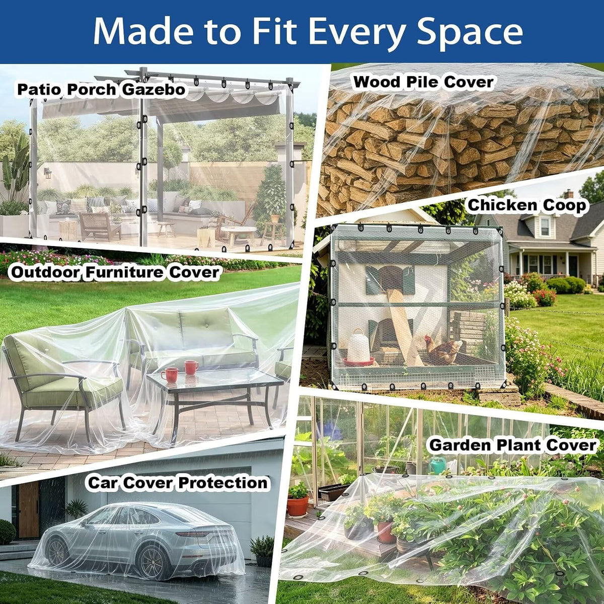 12x20ft clear tarp with grommets, transparent heavy duty, close-up detail