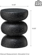 Glitzhome Outdoor Side Table, 18" H Decorative Garden Stool MGO Faux Terrazzo End Table, Heavy Duty Indoor Outdoor Round Planter Stand for Living Room Bedroom Patio Deck Poolside,Black