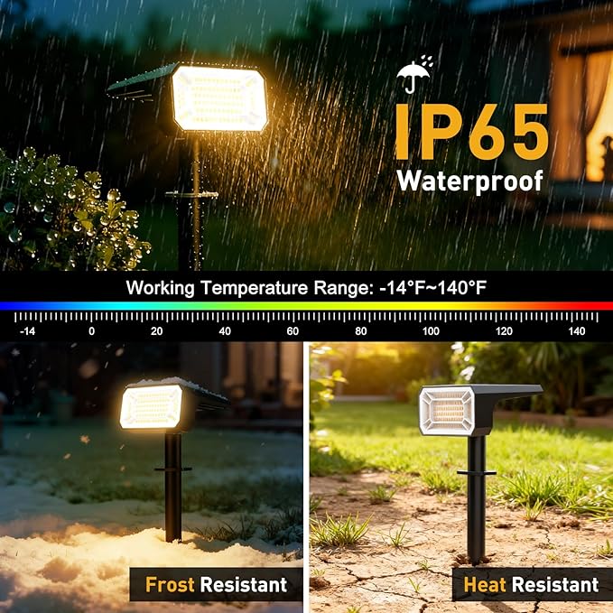 Solar Spot Lights Outdoor Waterproof IP65, [12 Pack/100 LED/4 Modes] Solar Landscape Spotlights, Auto On/Off High Lumens Spot Lights for Outside Yard Garden Pathway(Warm White)