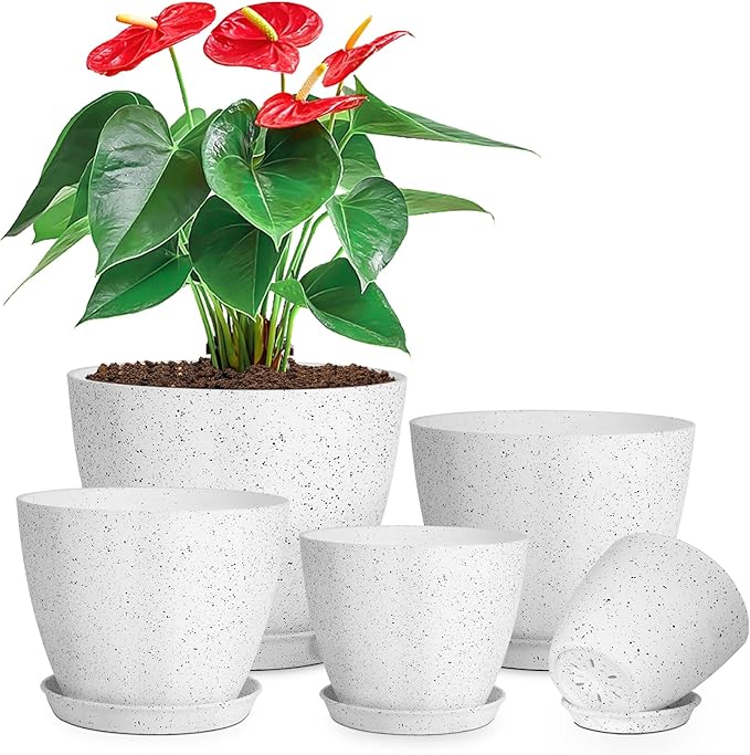 5 Pcs Plant pots, 7.5/6.5/5.7/4.9/4.1 inch Pots for Plants, Flower Pot Indoor Modern Decorative Plant Pot, Plant Pots Indoor with Drainage and Saucer for All House Plants, Spray Spots