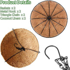 Hanging Baskets Planter for Plants - 2 Pack 10 Inch Metal Baskets with Coco Coir Liner, Hanging Flower Pots for Outside with Chain, Indoor Outdoor Garden Porch Decoration (10'' Pack of 2)