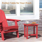LUE BONA Outdoor Side Table, HDPS Small Outdoor Adirondack Side Tables, Outside End Table for Patio, Porch, Deck, Pool, Weather Resistant/Easy Maintenance,Bright Red