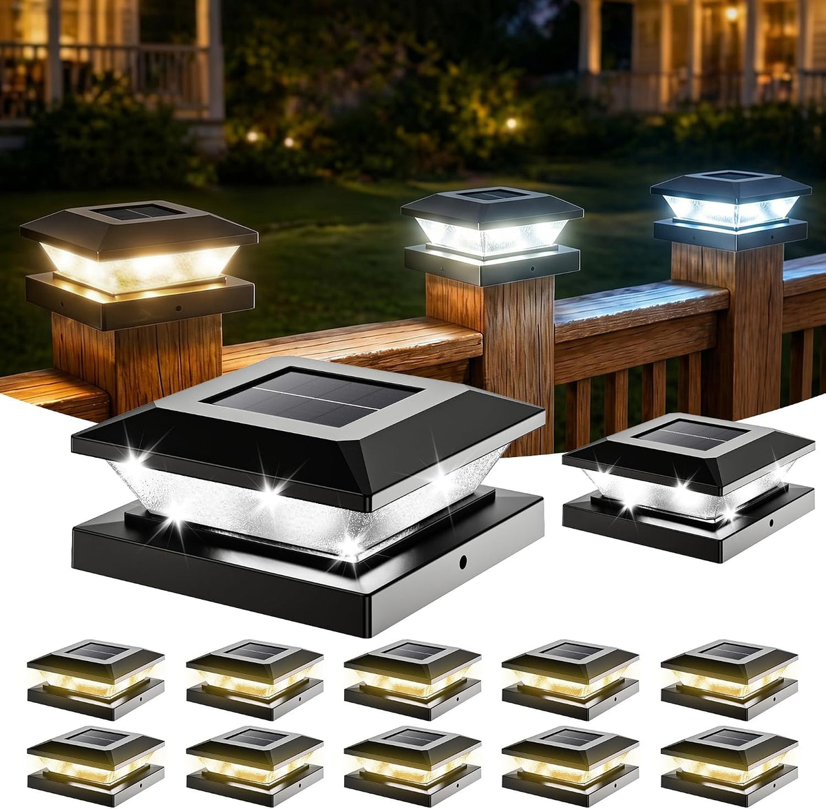 4x4 solar post cap lights - 12 pack, main product view
