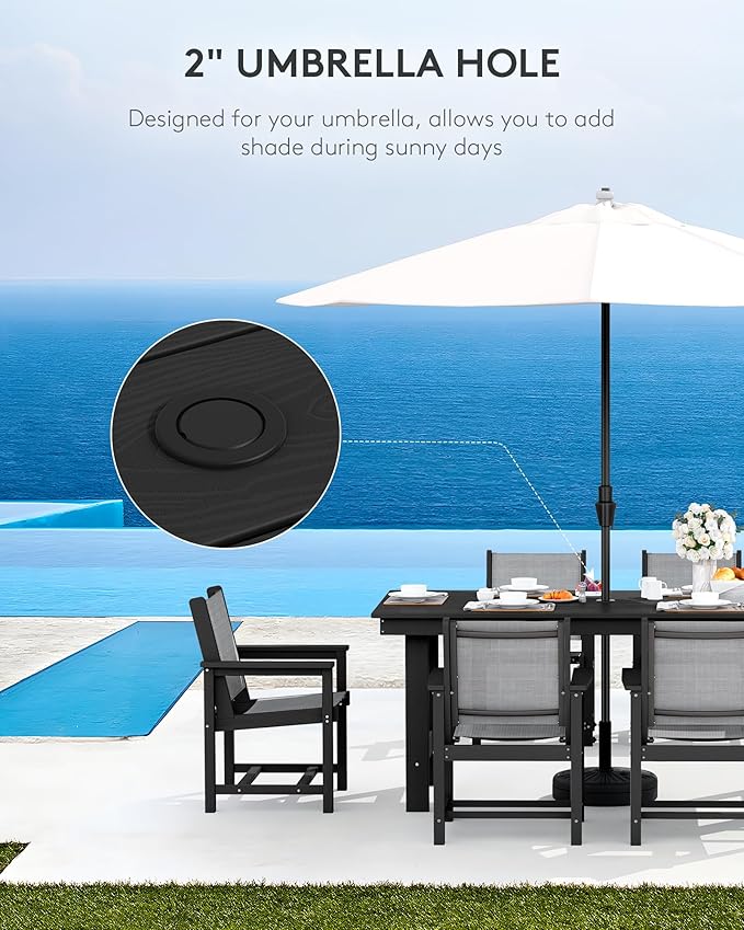 SERWALL 5 Piece Patio Dining Sets, Outdoor HDPE Dining Furniture Set with Umbrella Hole Cut-Out Table and 4 Woven Chairs, Gray