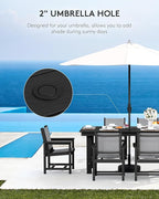 SERWALL 5 Piece Patio Dining Sets, Outdoor HDPE Dining Furniture Set with Umbrella Hole Cut-Out Table and 4 Woven Chairs, Gray