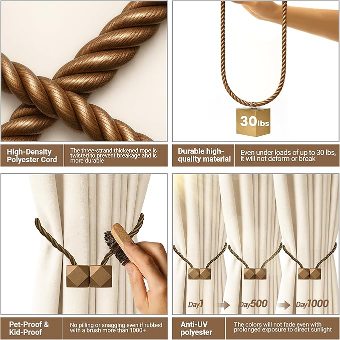 Hion Magnetic Curtain Tiebacks Dark Brown 6 Pack, Curtain Tiebacks Buckles Holdbacks Holders Hooks Clip for Home Bedroom Office Decorative Thick or Thin Curtain