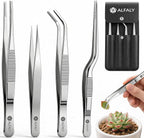 4pcs Garden Tweezers Set - 6.3" Long Plant Tweezers for Succulent, Bonsai & Cactus Gardening - Stainless Steel Multi Purpose Seed Tweezer Tools For Kitchen, Crafts, Aquarium, Reptile
