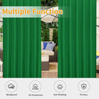 Easy-Going Outdoor Patio Curtains Detachable Tab Top Windproof Weatherproof Curtain for Cabana, Porch, Pergola and Gazebo, Tab Bottom Drape, 2 Panels, 54W x 84L inch, Green
