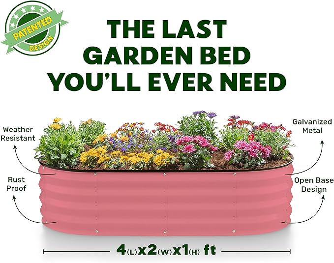 Plant & Plot Galvanized Raised Garden Beds Outdoor // 4×2×1 ft (2-Pack) Planter Raised Beds for Gardening, Vegetables, Flowers // Large Metal Garden Box (Pink) // Patented Tool-Free Design