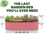 Plant & Plot Galvanized Raised Garden Beds Outdoor // 4×2×1 ft (2-Pack) Planter Raised Beds for Gardening, Vegetables, Flowers // Large Metal Garden Box (Pink) // Patented Tool-Free Design