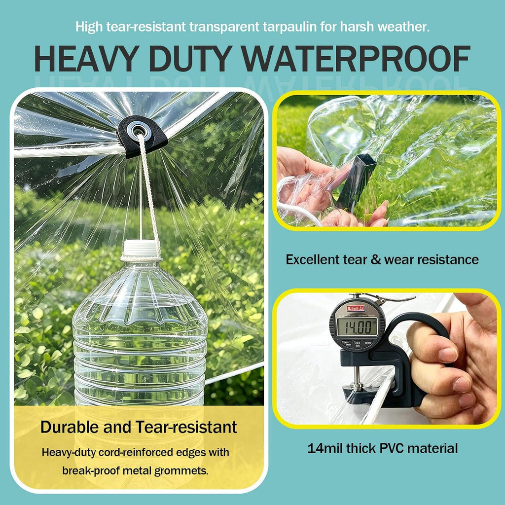 clear tarp heavy duty waterproof 8x10ft clear vinyl showing dimensions
