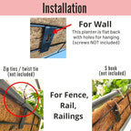 LaLaGreen Wall Planters - 2 Pack, 16 Inch Window Flower Boxes Outdoor, Deck Railing Hanging Metal Wire Basket Black with Coco Liners Horse Troughs Fence Balcony Garden Farmhouse Patio Porch Over Rail
