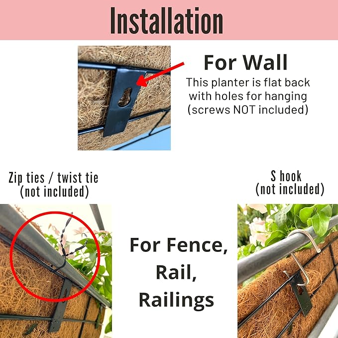 LaLaGreen Wall Planter - 4 Pack, 30 Inch Large Black Window Flower Basket Boxes Outdoor Attach House, Rectangular Deck Railing Hanging Pot with Coco Liner Over Rail Fence Balcony Patio Porch